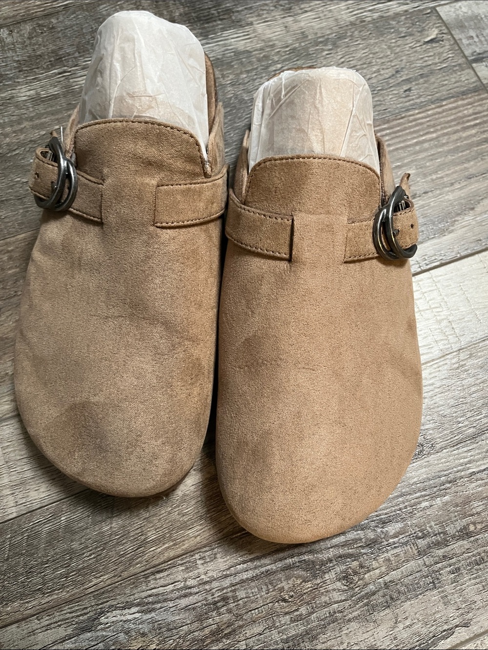 Time and Tru Tan Suede Slip-On Mules with Buckle